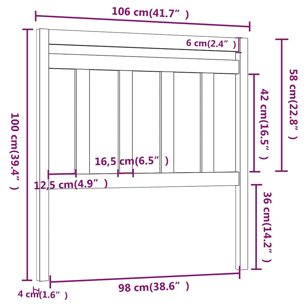 Bed Headboard 106x4x100 cm Solid Wood Pine