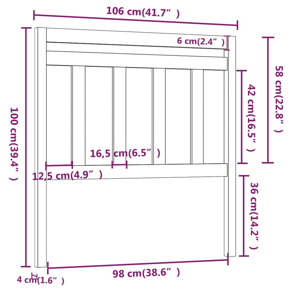 vidaXL Bed Headboard White 106x4x100 cm Solid Wood Pine