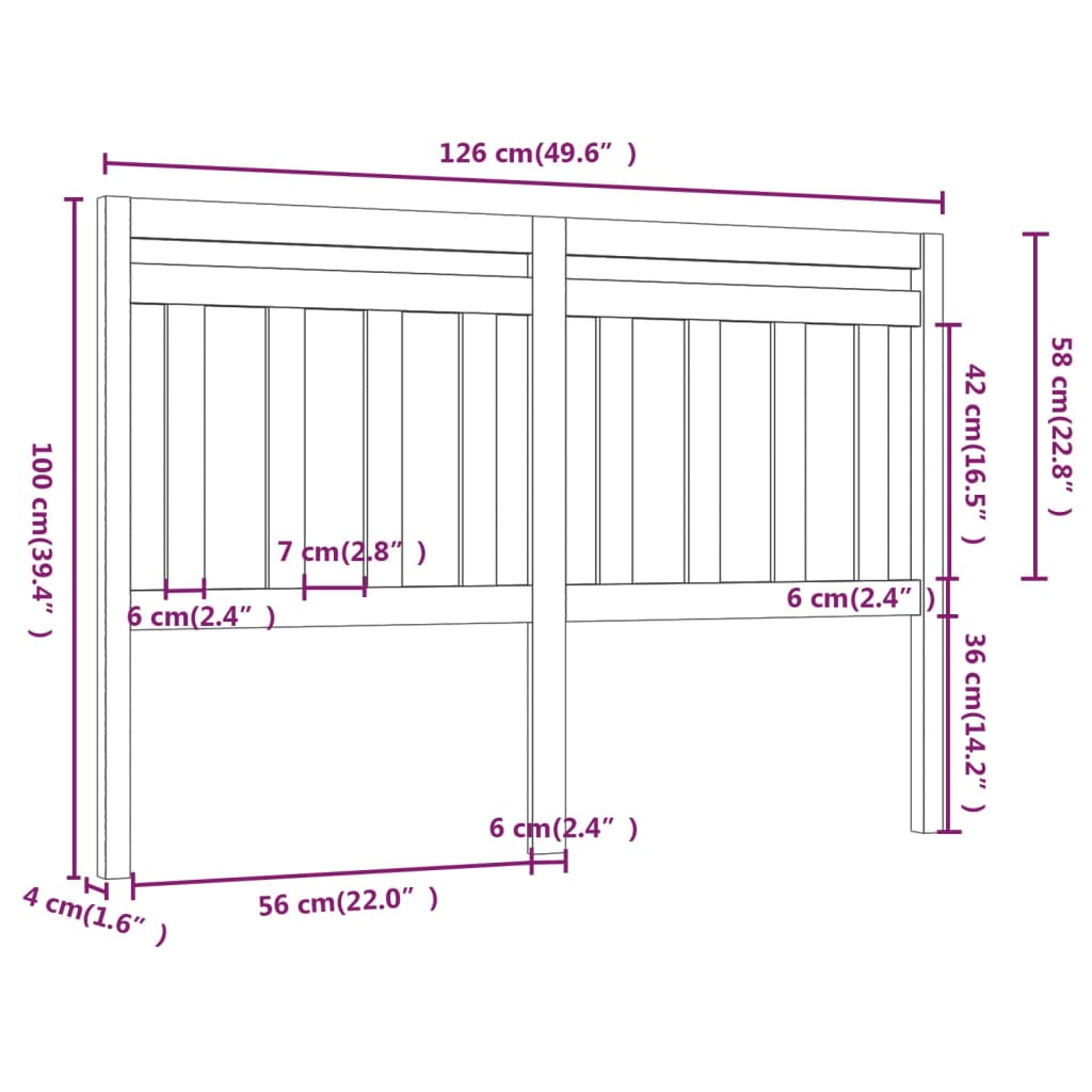 vidaXL Bed Headboard Black 126x4x100 cm Solid Wood Pine