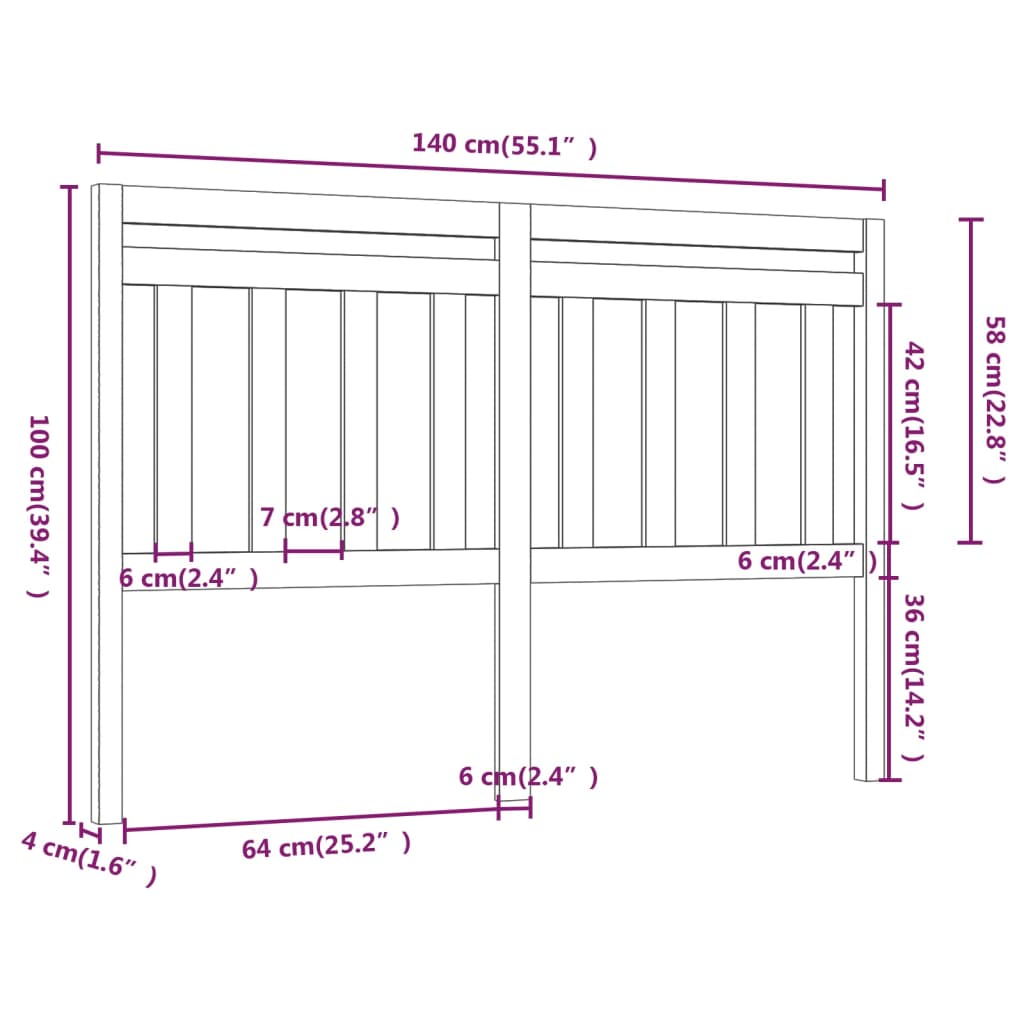 Bed Headboard 140x4x100 cm Solid Wood Pine