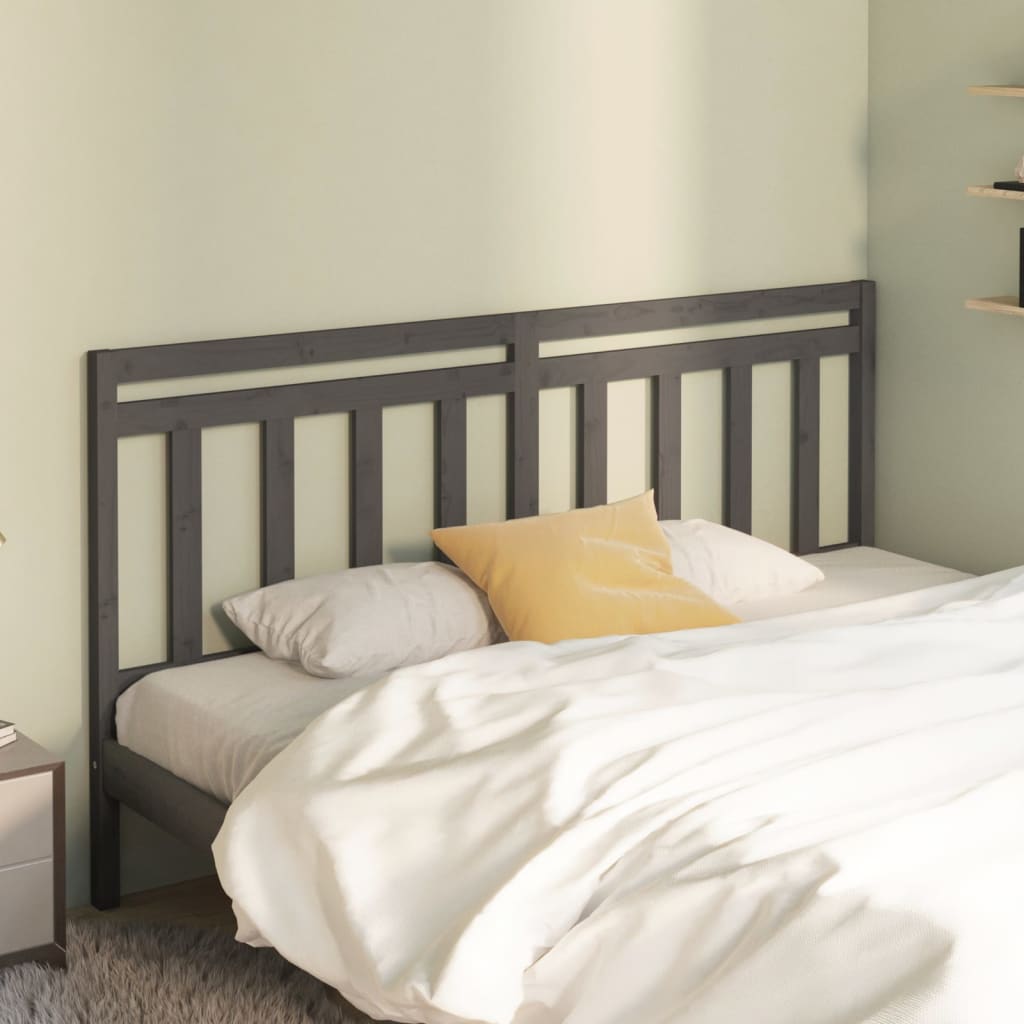 Bed Headboard Grey 186x4x100 cm Solid Wood Pine