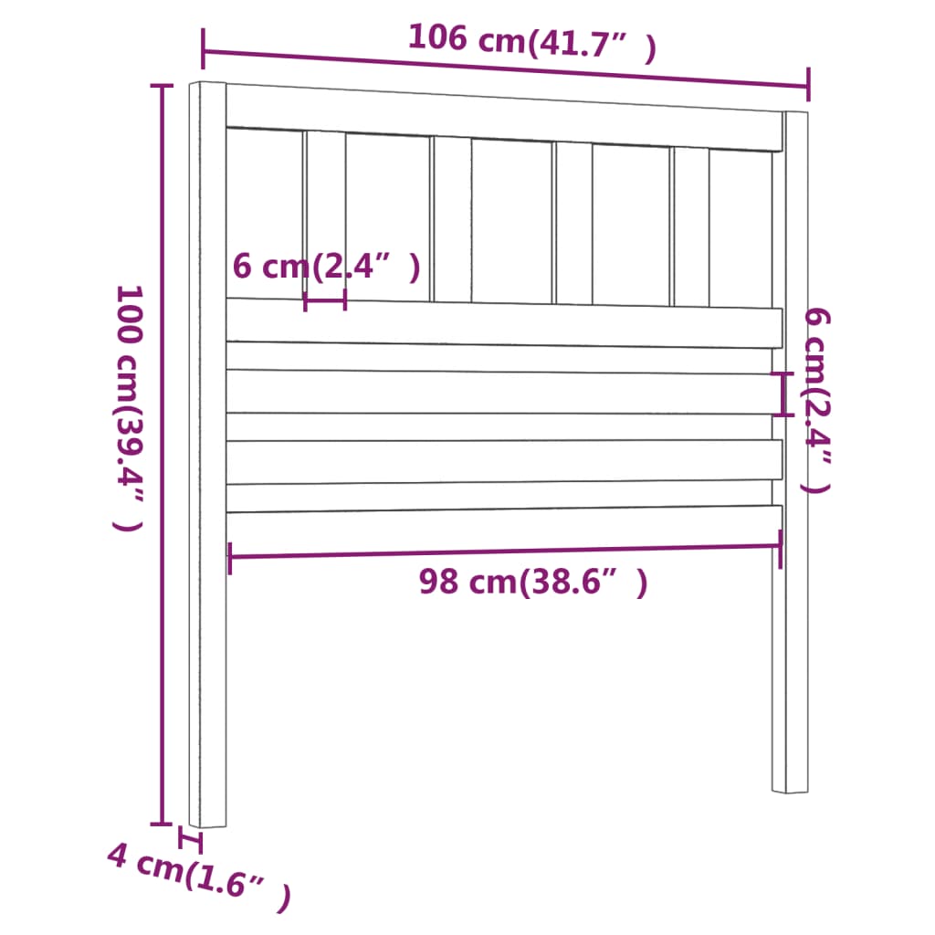 Bed Headboard Black 106x4x100 cm Solid Wood Pine