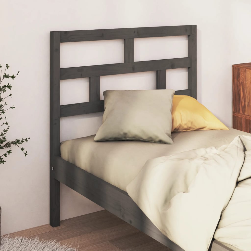 Bed Headboard Grey 81x4x100 cm Solid Wood Pine