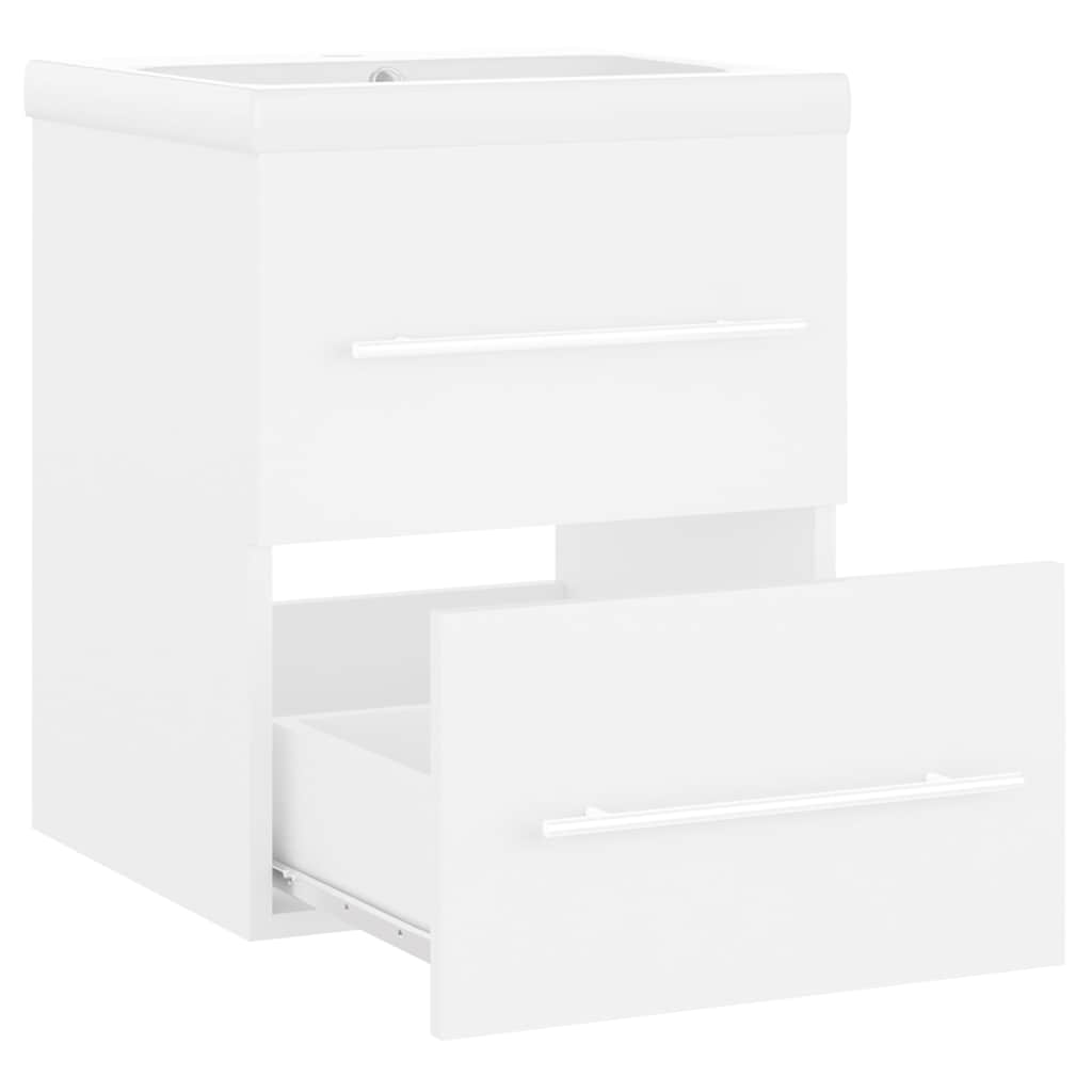 Sink Cabinet with Built-in Basin White Engineered Wood
