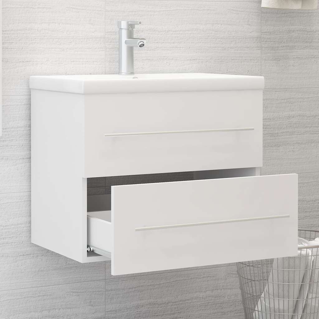 Sink Cabinet with Built-in Basin White Engineered Wood
