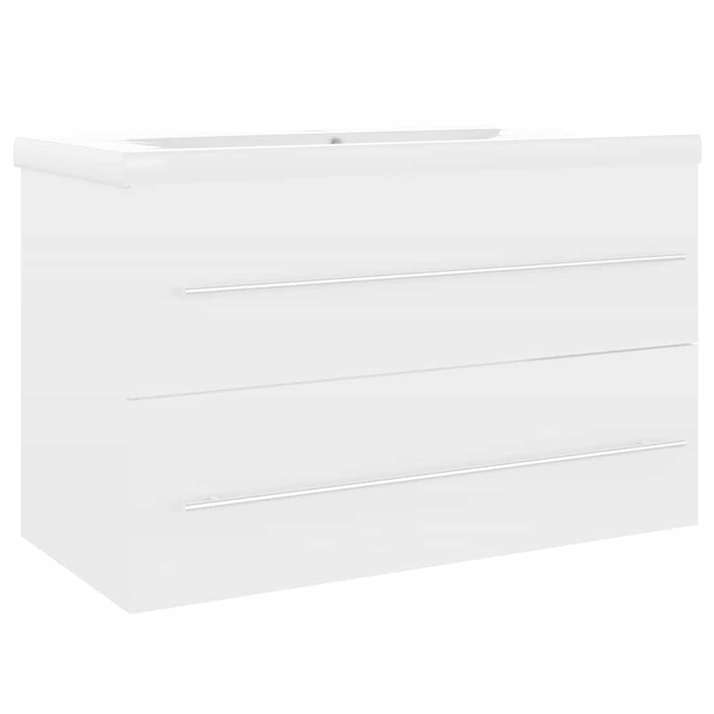 Sink Cabinet with Built-in Basin White Engineered Wood