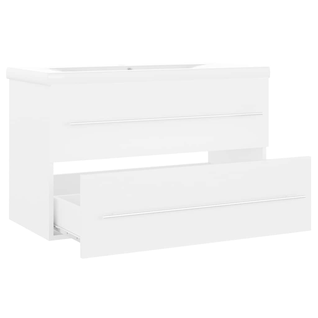 Sink Cabinet with Built-in Basin White Engineered Wood