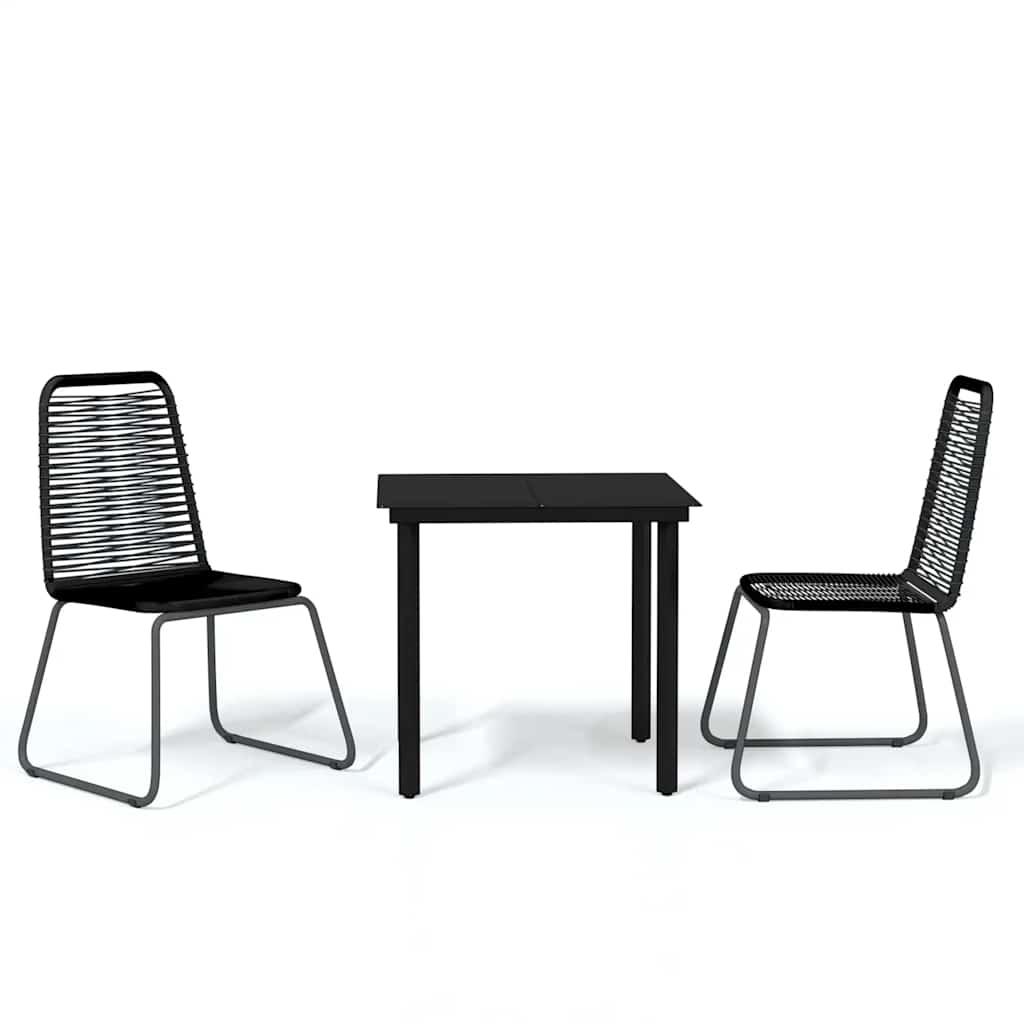 Garden Dining Set | Black | Powder-coated steel, glass, PE rattan