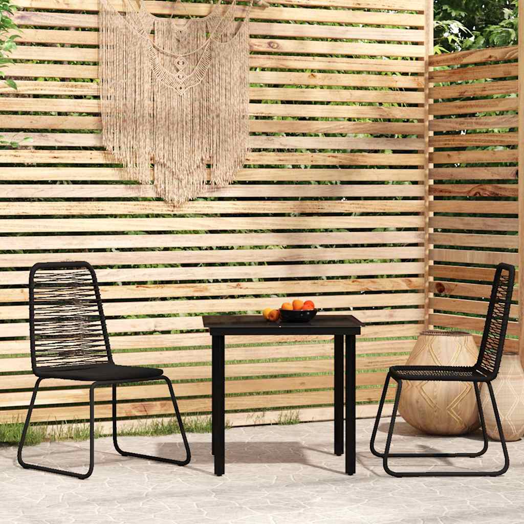 Garden Dining Set | Black | Powder-coated steel, glass, PE rattan