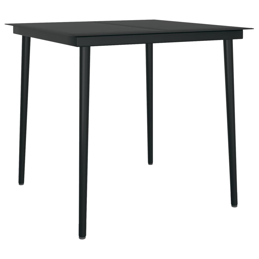 Garden Dining Set | Black | Powder-coated steel, glass, PE rattan