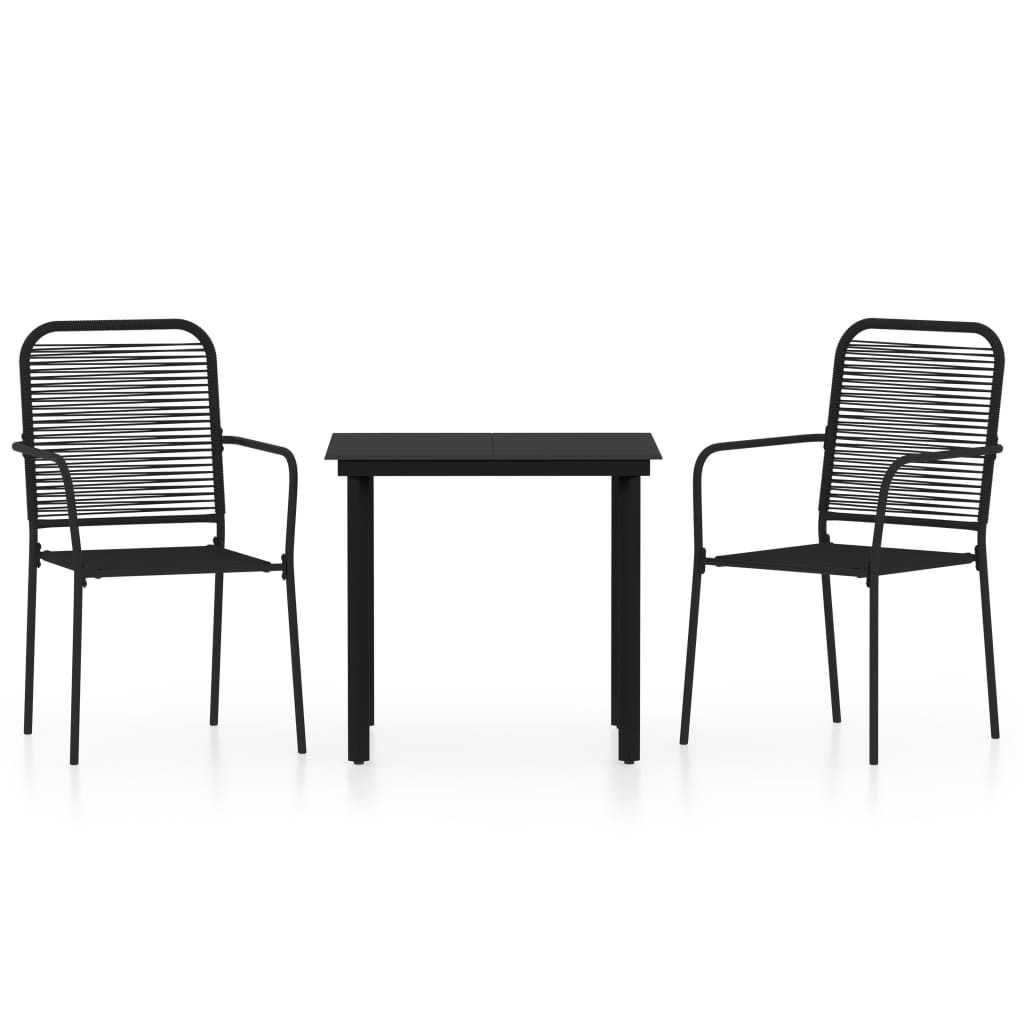 Dining Set | Black | Powder-coated steel, glass, cotton rope | Durable