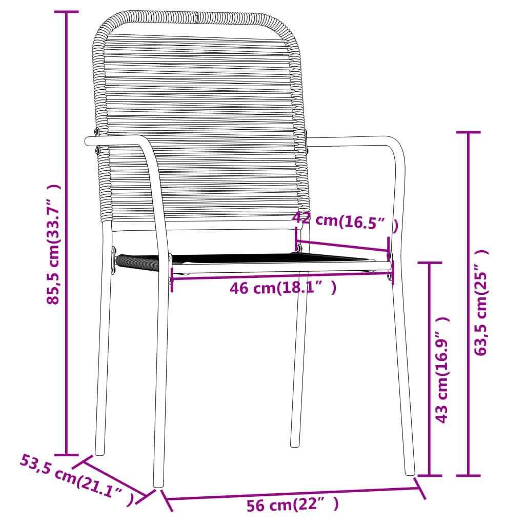 Dining Set | Black | Powder-coated steel, glass, cotton rope | Durable