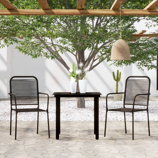 Dining Set | Black | Powder-coated steel, glass, cotton rope | Durable