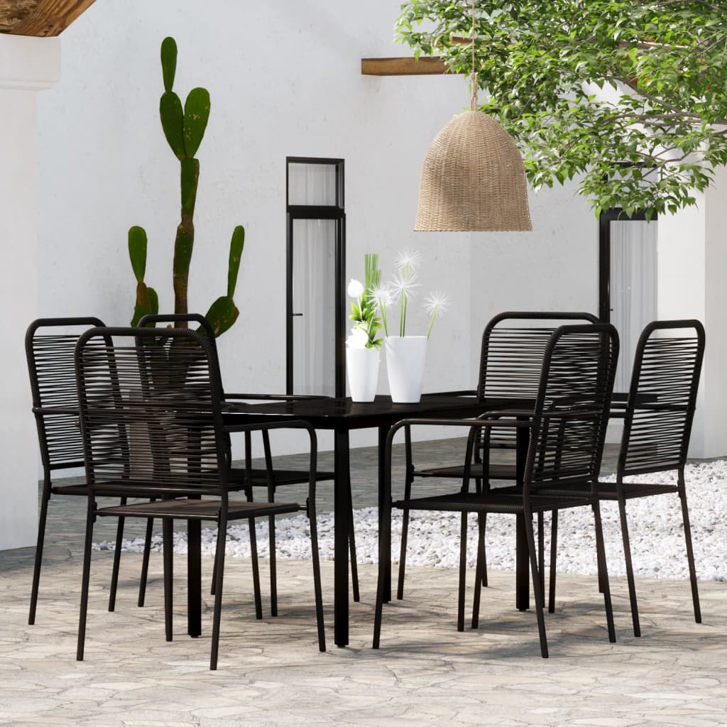 Dining Set | Black | Powder-coated steel, glass, cotton rope | Medium