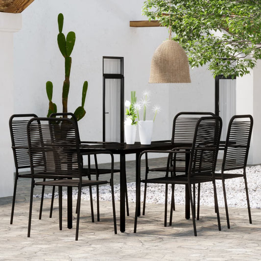 Dining Set | Black | Powder-coated steel, glass, cotton rope | Medium