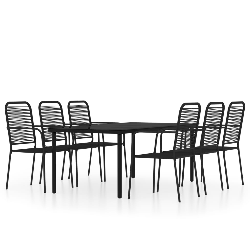 Dining Set | Black | Powder-coated steel, tempered glass, cotton rope