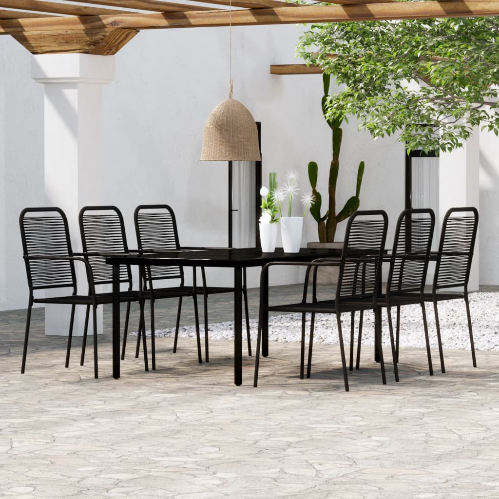 Dining Set | Black | Powder-coated steel, tempered glass, cotton rope