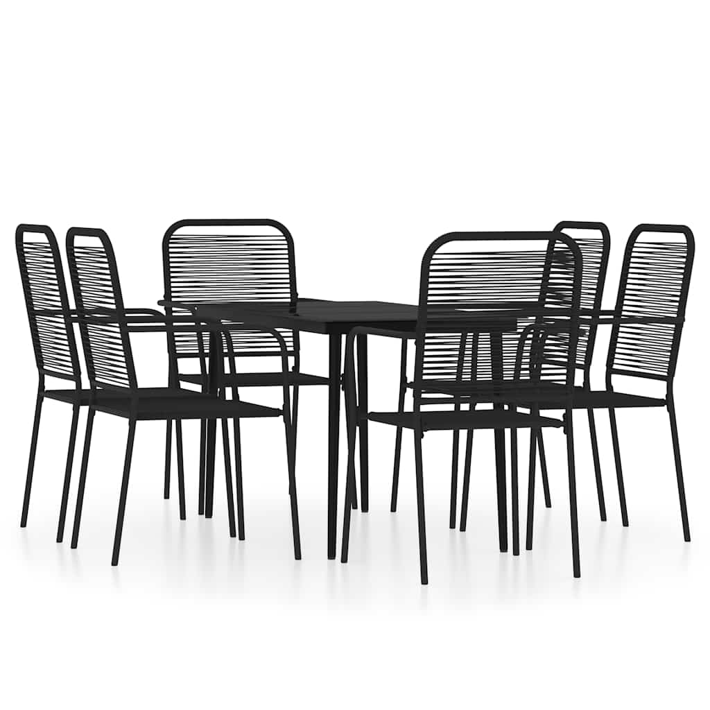 Dining Set | Black | Powder-coated steel, cotton rope, tempered glass