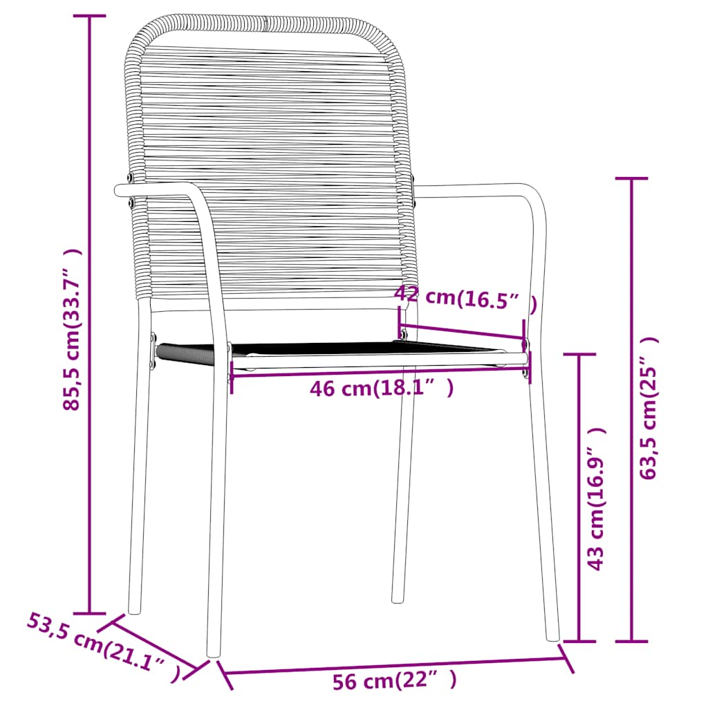 Dining Set | Black | Powder-coated steel, cotton rope, tempered glass