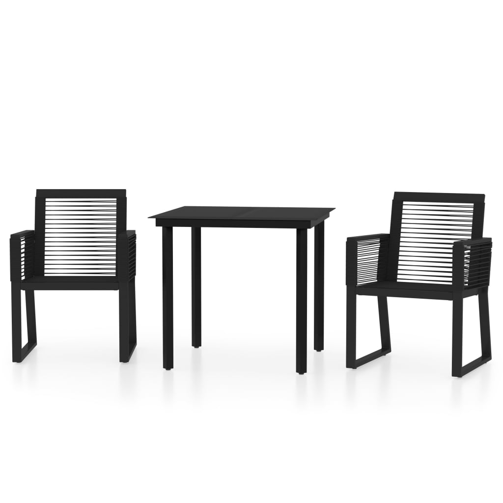Dining Set | Black | Powder-Coated Steel, Glass, PVC Rattan | Medium