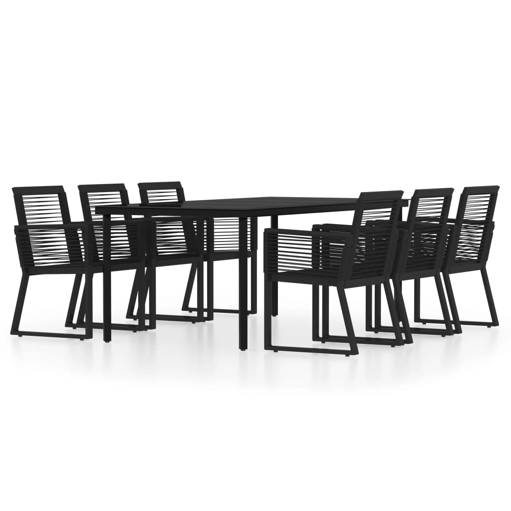 Dining Set | Black | Powder-coated steel, PVC rattan, glass | Large