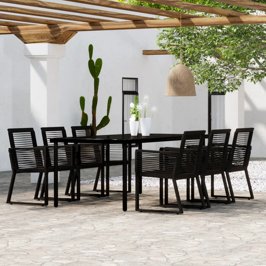 Dining Set | Black | Powder-coated steel, PVC rattan, glass | Large
