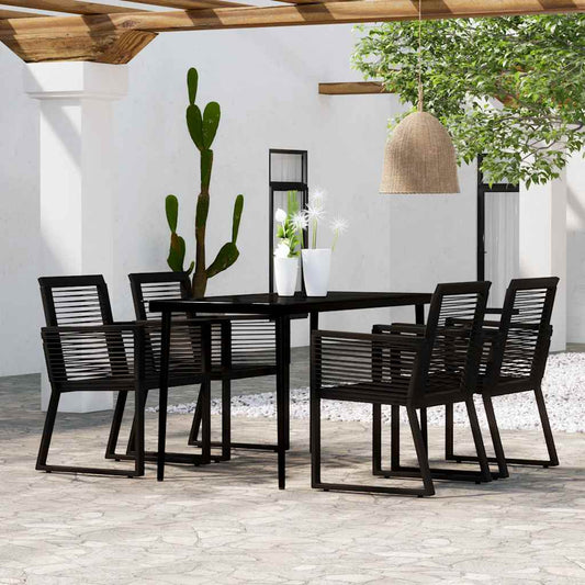 Dining Set | Black | Powder-coated steel, glass, PVC rattan | Medium
