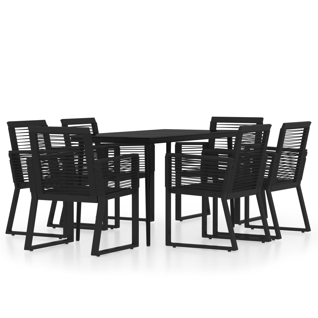 Dining Set | Black | Powder-coated steel, glass, PVC rattan | 7 Piece