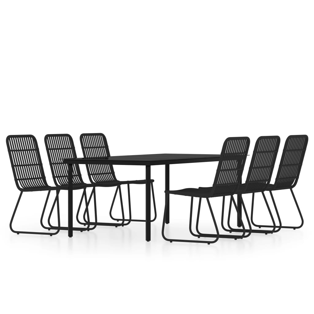 Dining Set | Black | Powder-coated steel, PE rattan, glass | Large