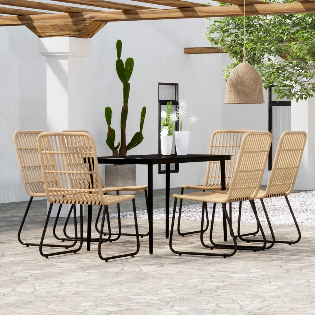 Dining Set | Black | PE rattan, powder-coated steel | 7 Piece Set
