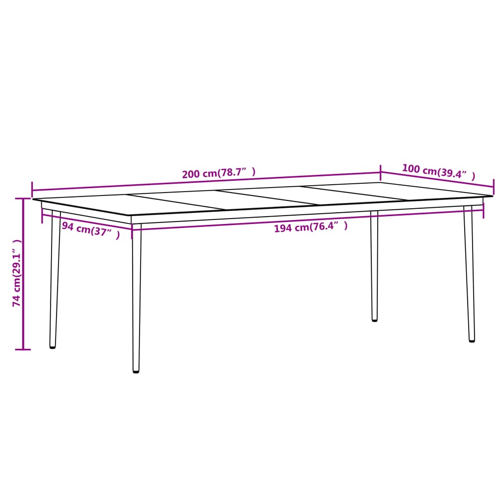 Dining Set | Black | Powder-coated steel | Large | UV-resistant materials