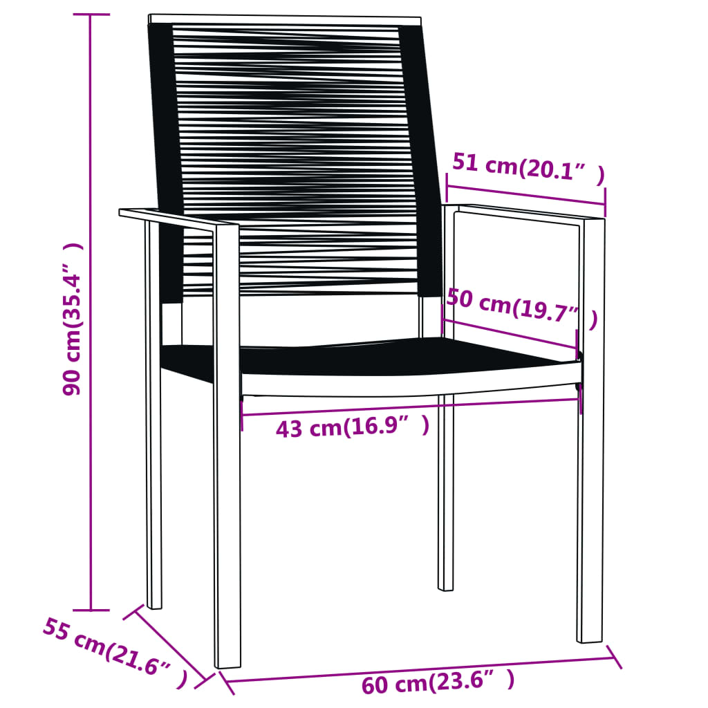 Dining Set | Black | Powder-coated steel, PVC hollow rattan, glass