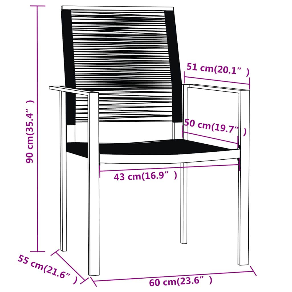 Dining Set | Black | Powder-Coated Steel, Glass, PVC Hollow Rattan