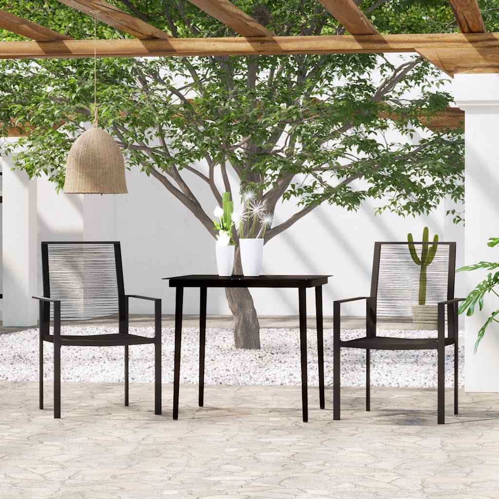 Dining Set | Black | Powder-Coated Steel, Glass, PVC Hollow Rattan