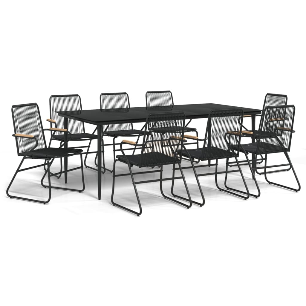 vidaXL 9 Piece Garden Dining Set Black PVC Rattan