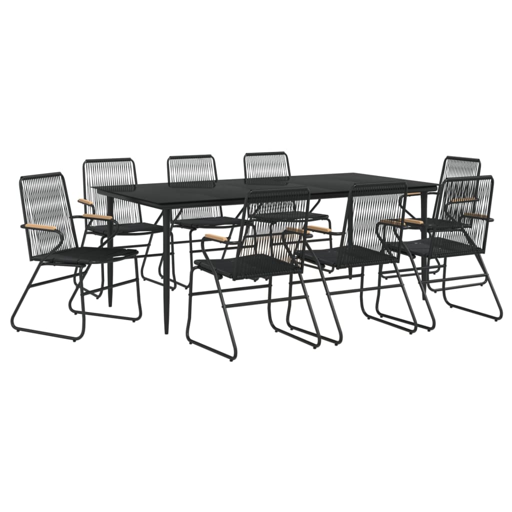 vidaXL 9 Piece Garden Dining Set Black PVC Rattan