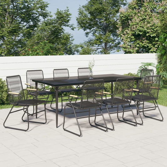 vidaXL 9 Piece Garden Dining Set Black PVC Rattan