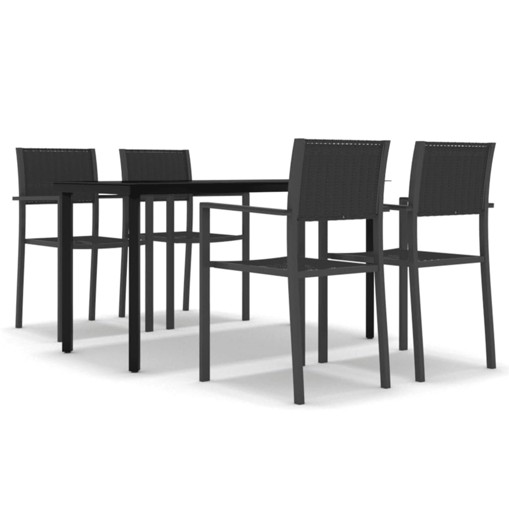 Garden Dining Set | Black | Powder-coated steel, plastic, glass