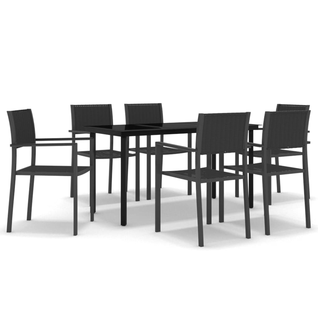 Garden Dining Set | Black | Powder-coated steel, glass, plastic | Large