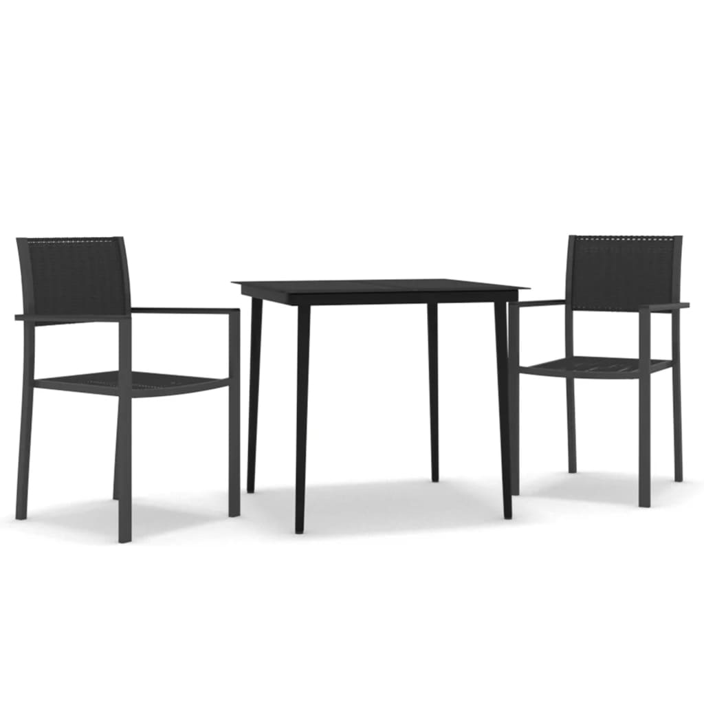 Garden Dining Set | Black | Powder-coated steel, glass, plastic