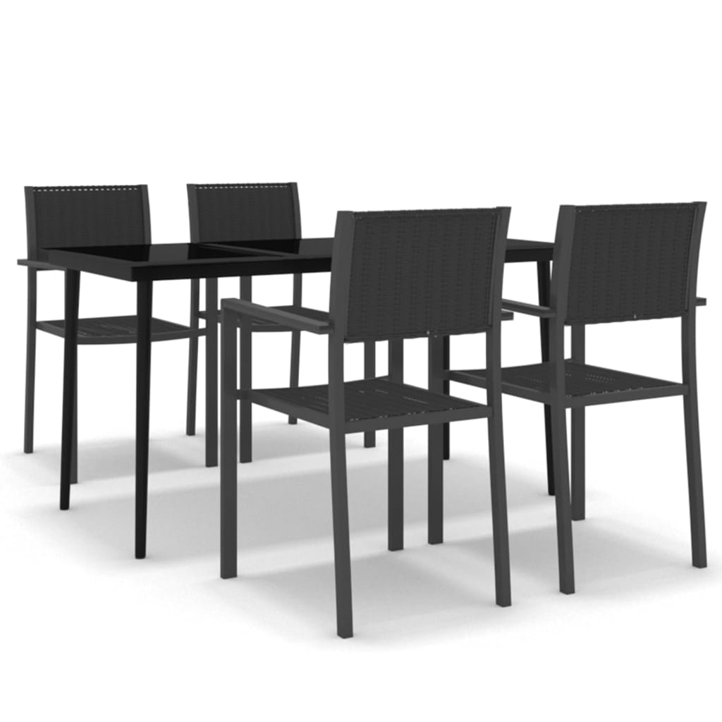 Garden Dining Set | Black | Powder-coated steel, glass, plastic