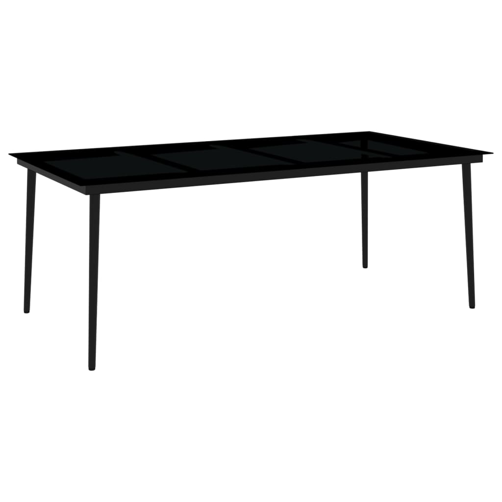 Garden Dining Set | Black | Powder-Coated Steel, Tempered Glass, Plastic