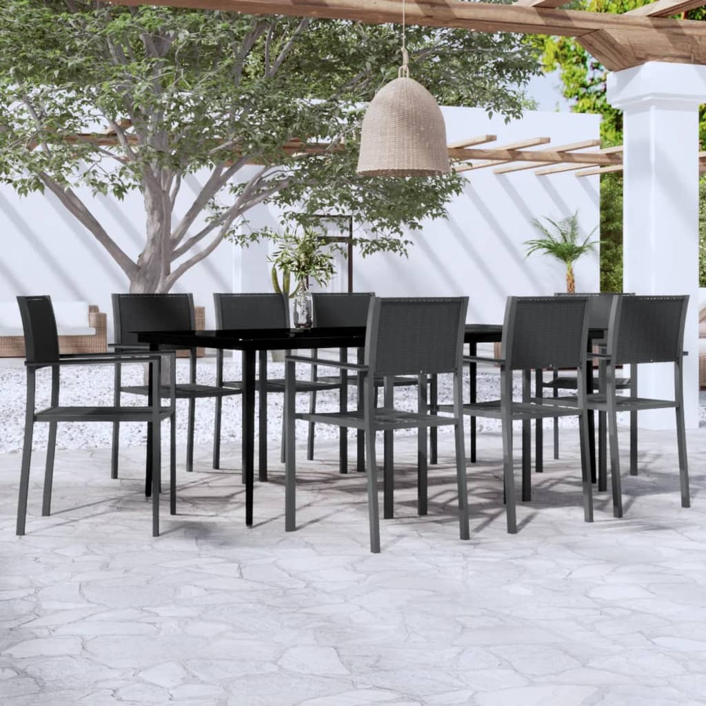 Garden Dining Set | Black | Powder-Coated Steel, Tempered Glass, Plastic