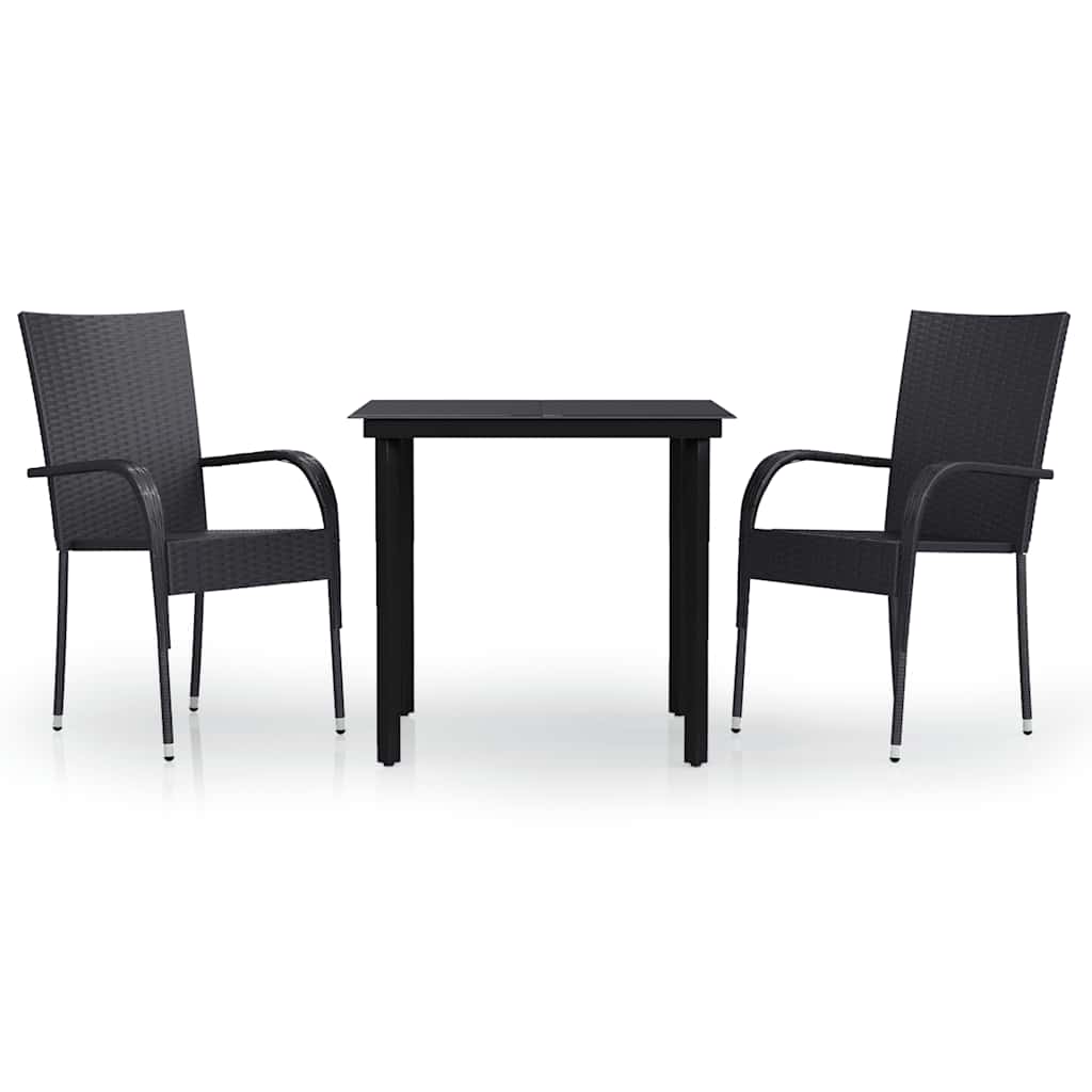 Garden Dining Set | Black | PE rattan, powder-coated steel, glass