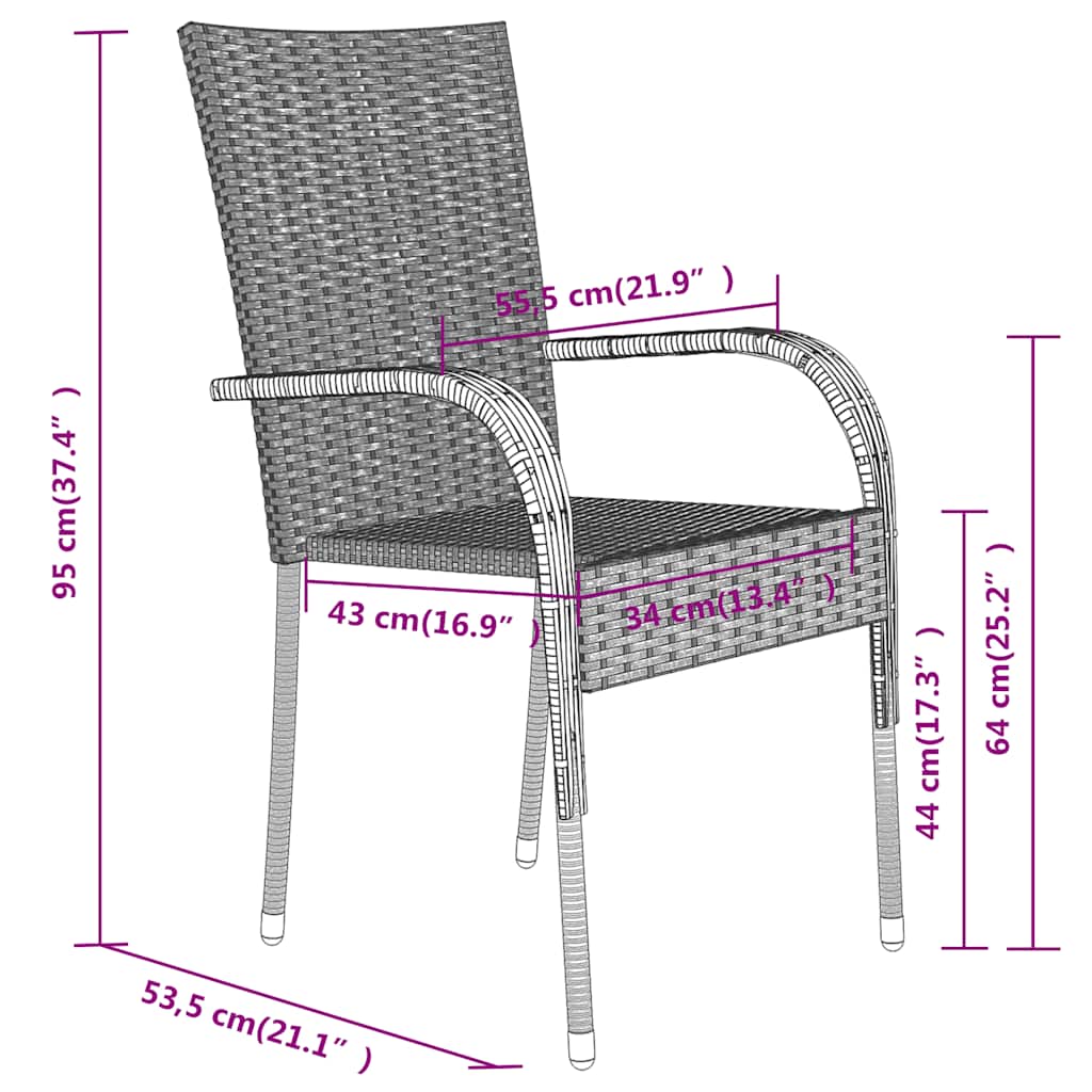 Garden Dining Set | Black | PE rattan, powder-coated steel, glass