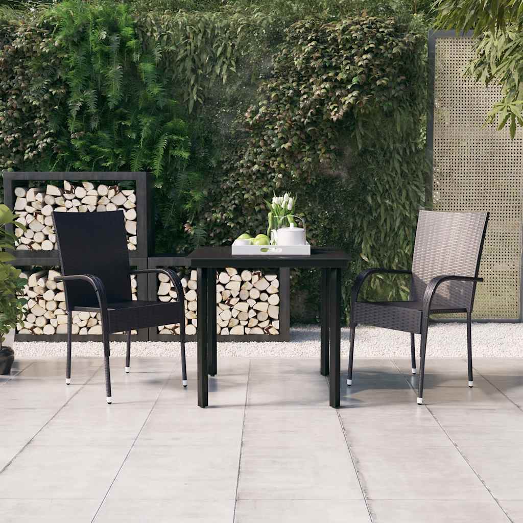Garden Dining Set | Black | PE rattan, powder-coated steel, glass