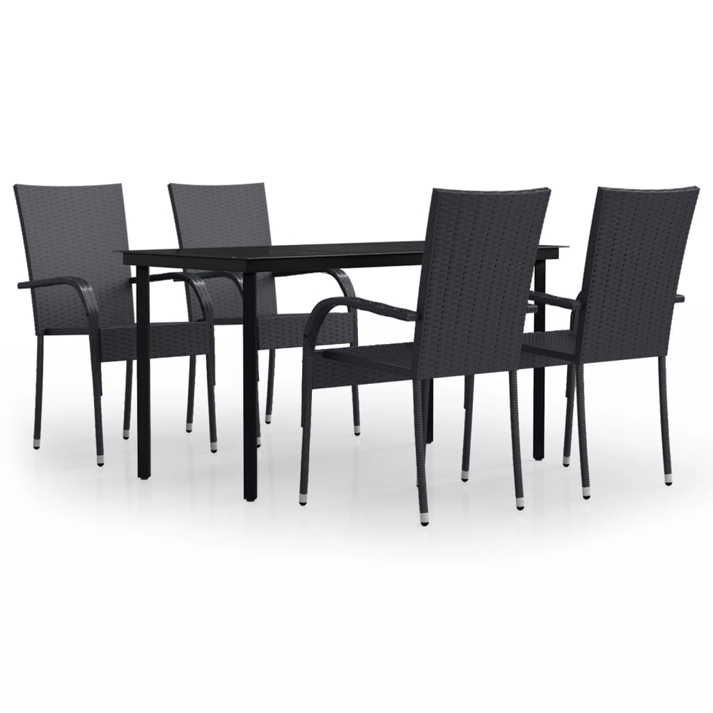 Garden Dining Set | Black | PE rattan, powder-coated steel, glass