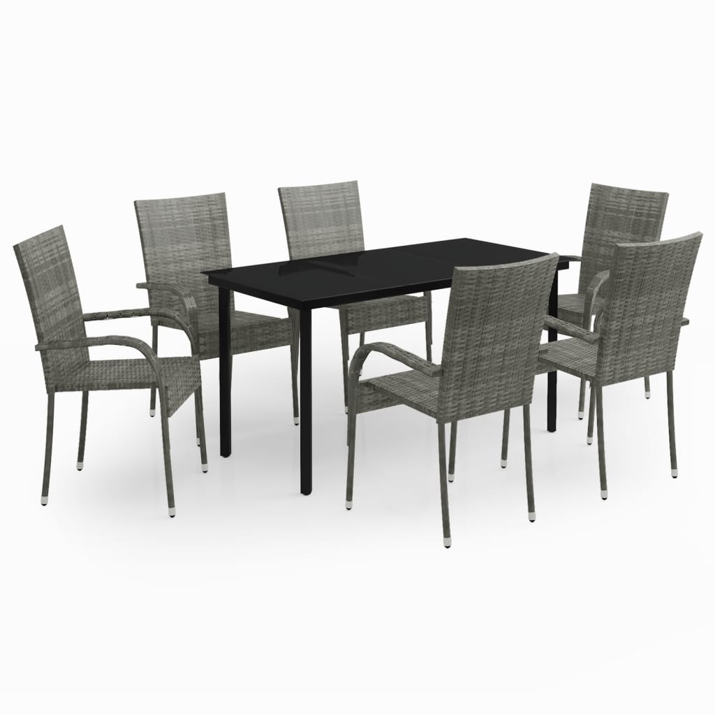 vidaXL 7 Piece Garden Dining Set Grey and Black