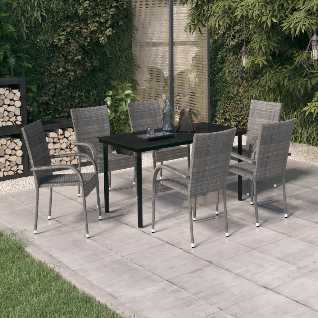 vidaXL 7 Piece Garden Dining Set Grey and Black