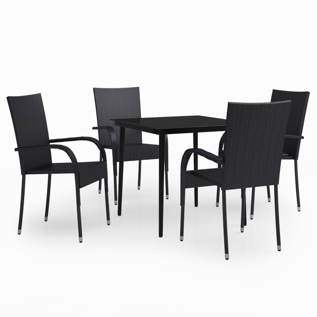 Garden Dining Set | Black | PE rattan, powder-coated steel, glass